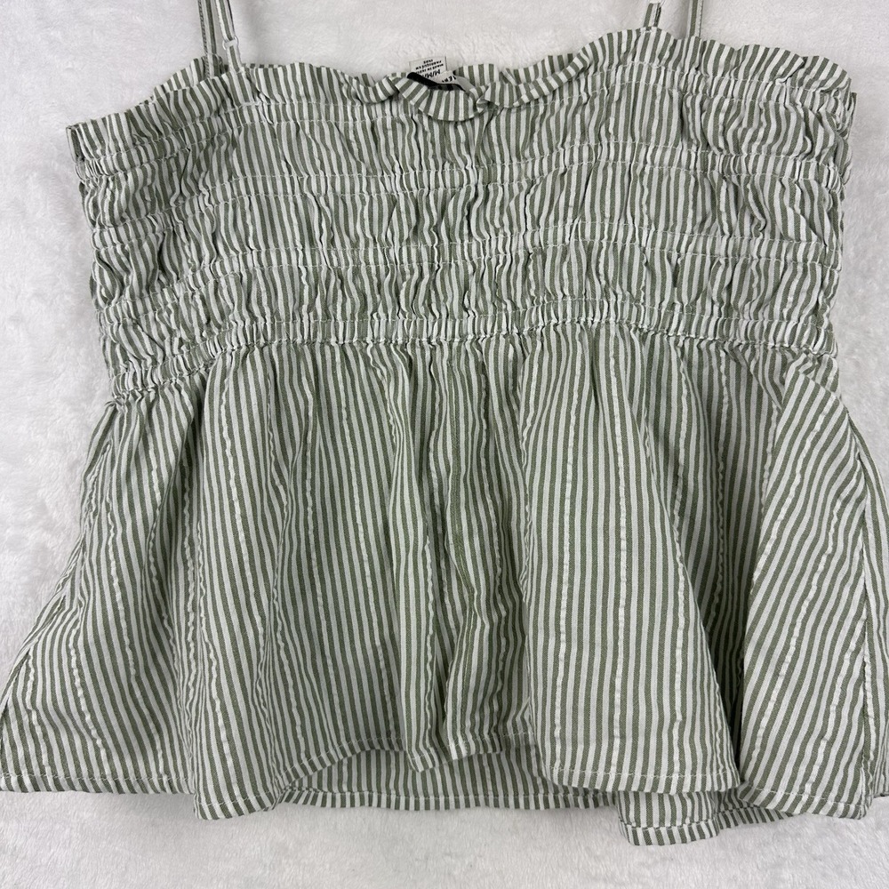 American Eagle Top Womens Medium Green Seersucker Halter Sleeveless Top Smocked - Picture 9 of 10